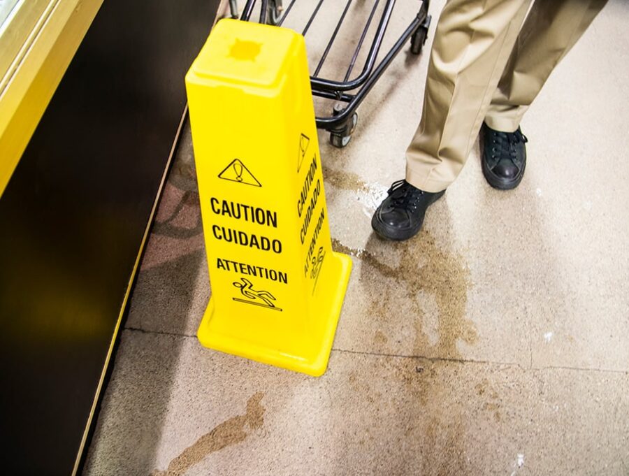 slip fall sign wet floor store