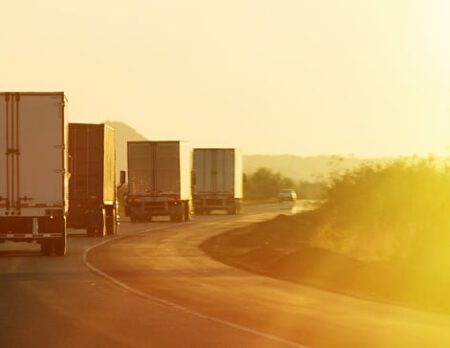 truck convoy sunrise